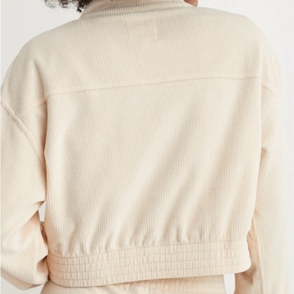 NWT Aerie Groove On Full Zip Soft Velour Cropped Beige Ribbed Jacket Size L - Picture 6 of 14